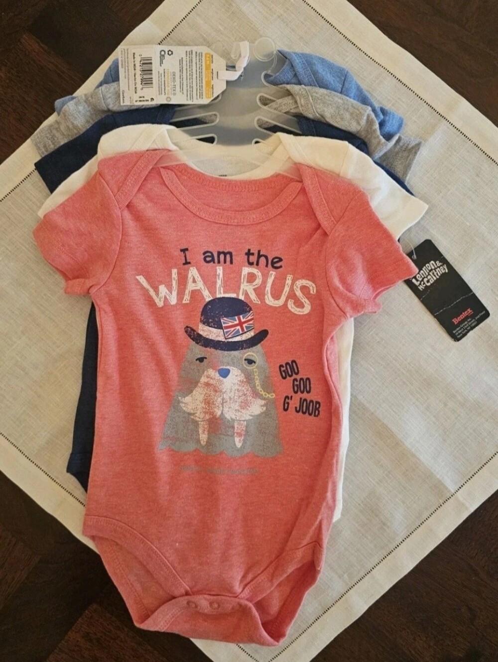 Gerber Onesies Boys 5 Pack Short Sleeve Bodysuits- The Beatles Lyrics/Songs -6M